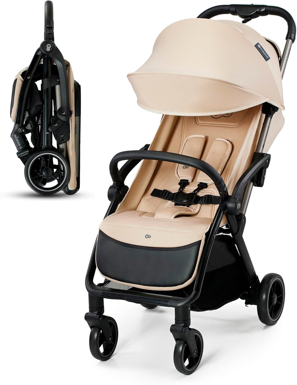 Kinderkraft APINO Cadeira de passeio para bebé, carrinho, carrinho de bebé, carro FOLDING, dobrável automático, carrinho de bebé, posição reclinada, posição deitada, leve, 7,5 g, impermeável, carga