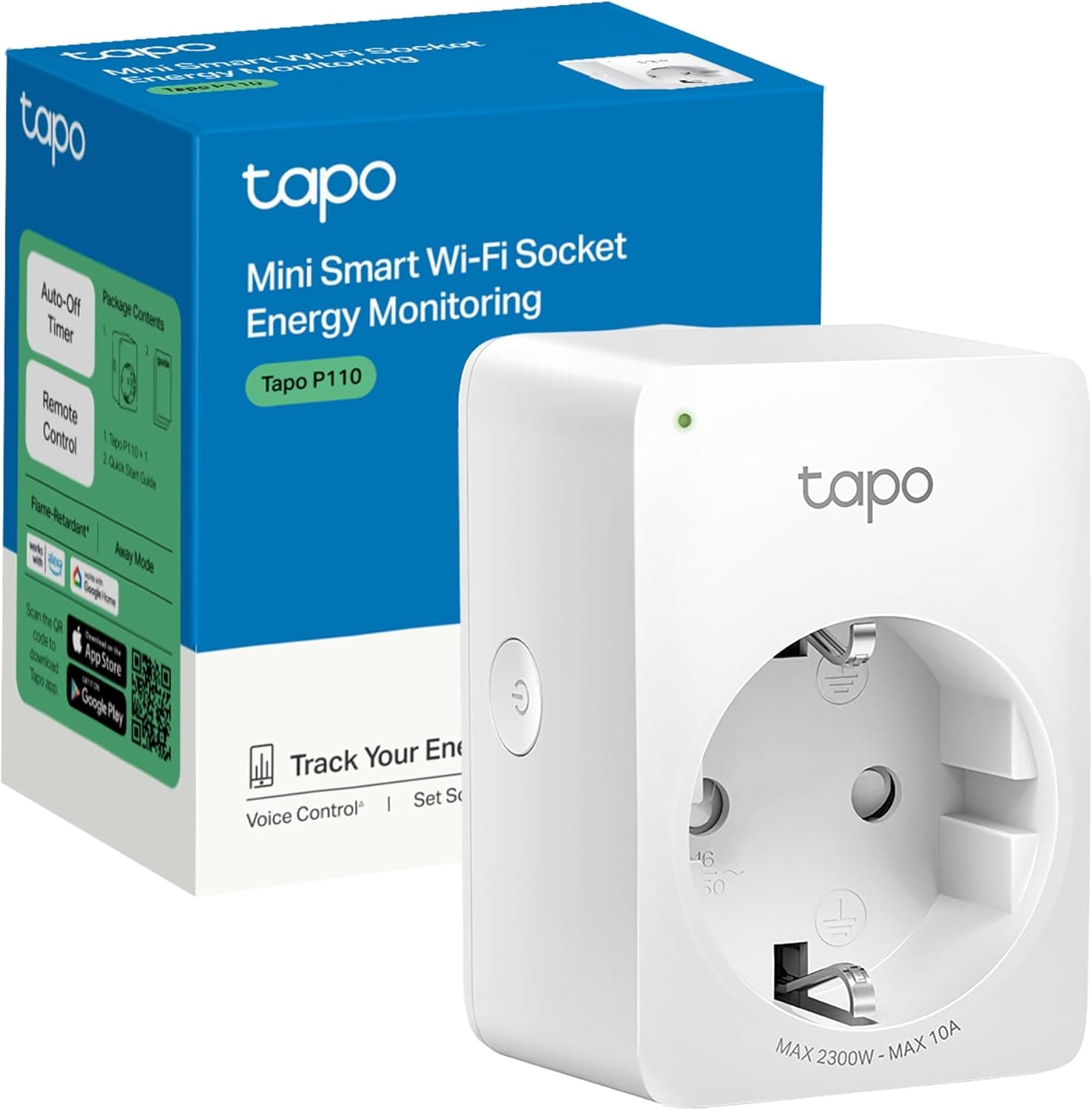Tapo P110 Mini tomada inteligente Wi-Fi (com monitorização de energia), programação ligado/desligado, economia de energia, compatível com Alexa e Google Home