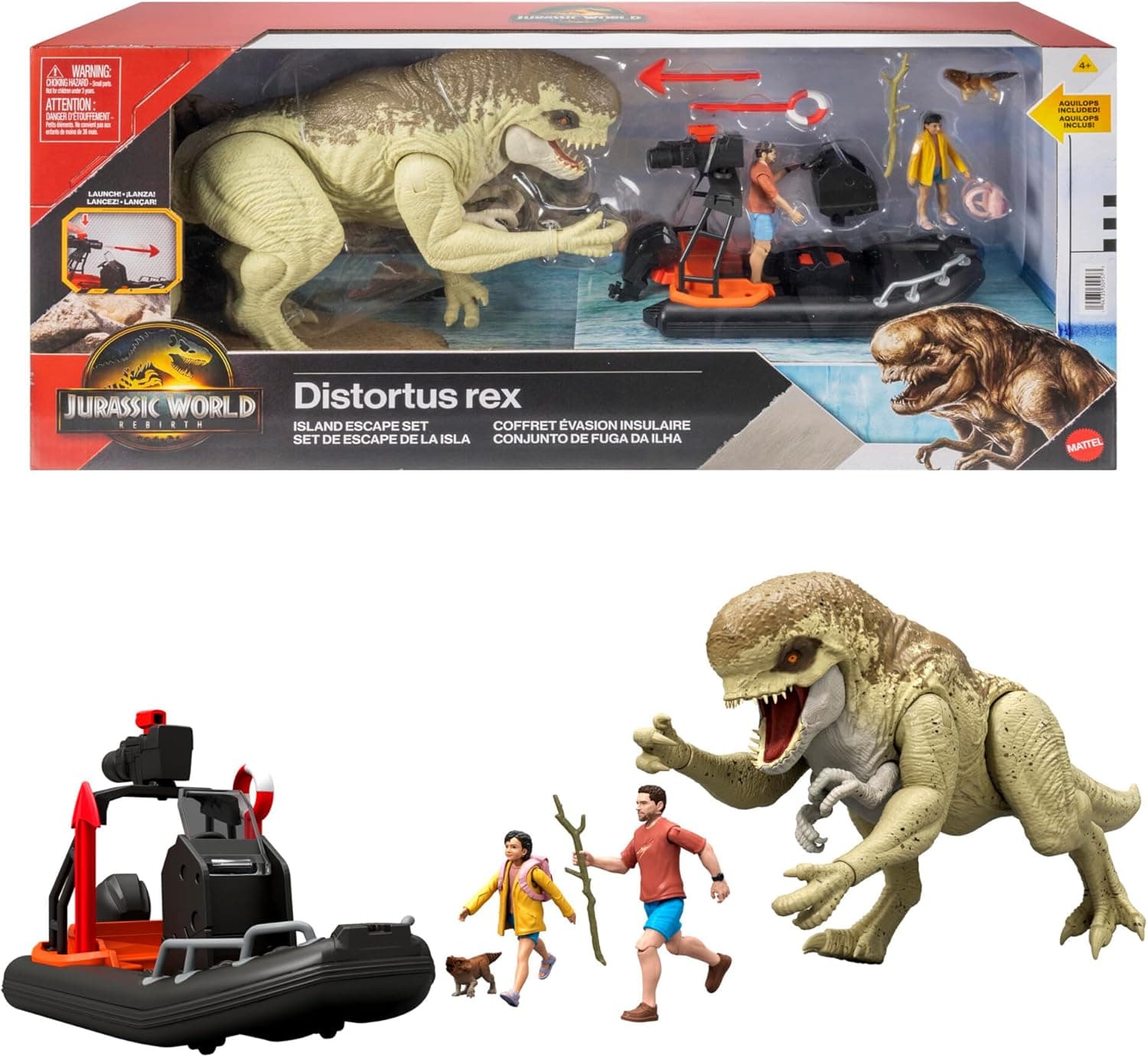 Mattel Jurassic World JGB55 | Conjunto de jangada com figuras de humanos e dinossauros inspirado no filme