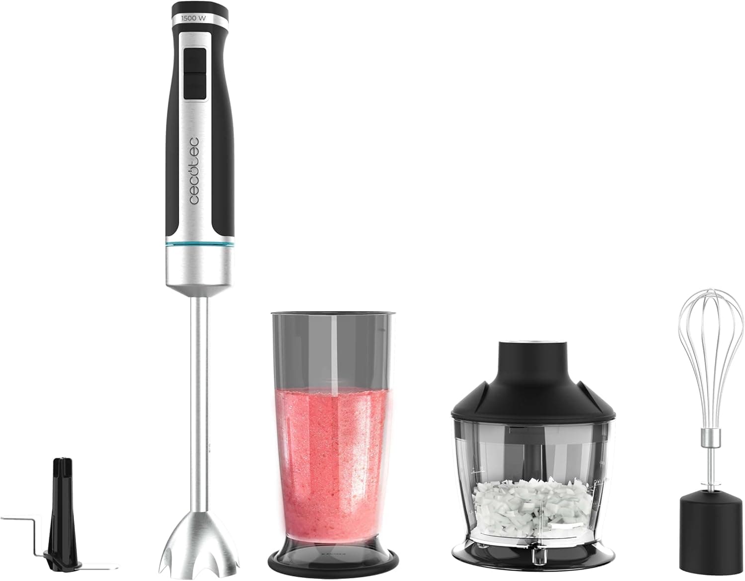 Cecotec PowerGear 1500 Varinha mágica, lâminas com revestimento de titânio, 21 velocidades, 1500 W, inclui copo com tampa
