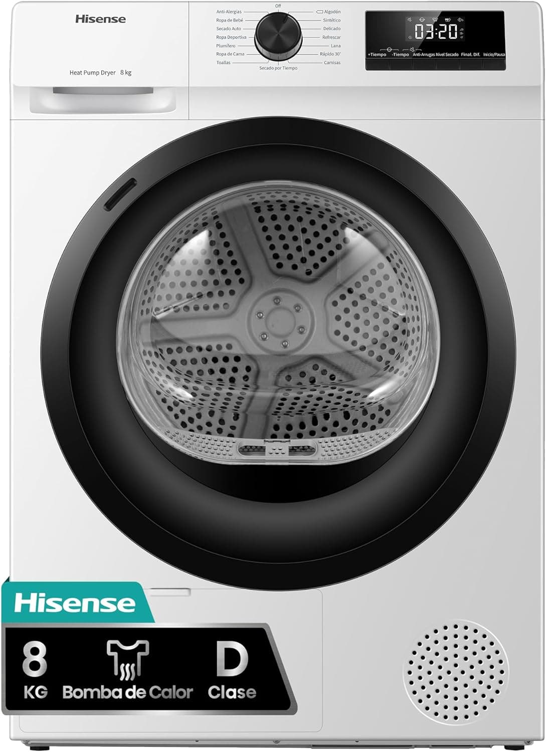 Hisense DHQE800BW2 | Máquina de secar roupa 8 kg com bomba de calor, 16 programas e função anti-vincos