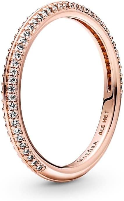 PANDORA ME Anel com crimpagem pavé banhado a ouro rosa de 14 quilates com zircões cúbicos transparentes