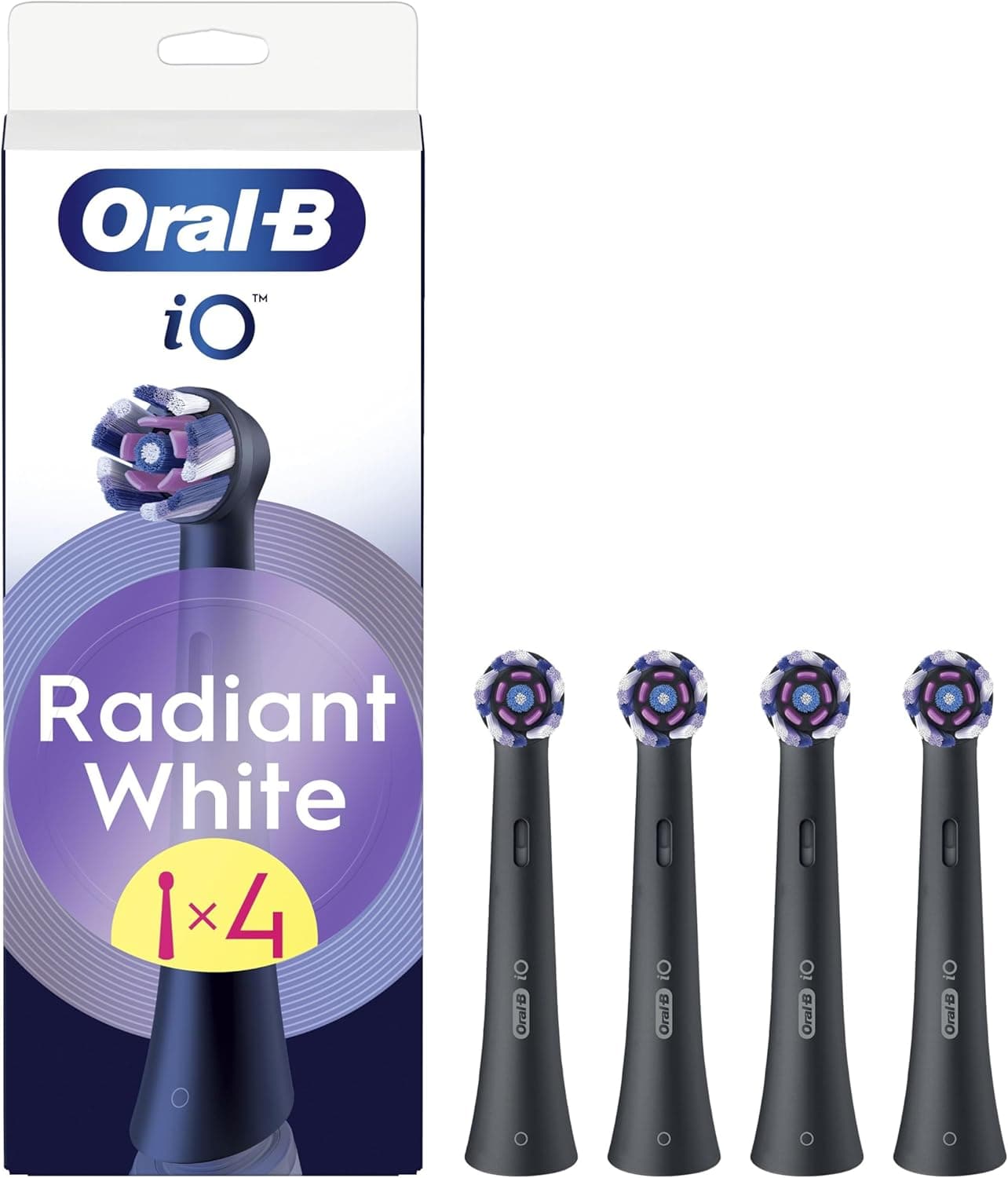 Oral-B Série iO Radiant White preto, cabeças originais, branqueamento, 4 unidades