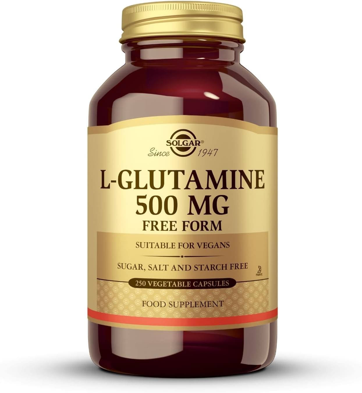 Solgar L-glutamina de 500 mg, embalagem de 250 cápsulas