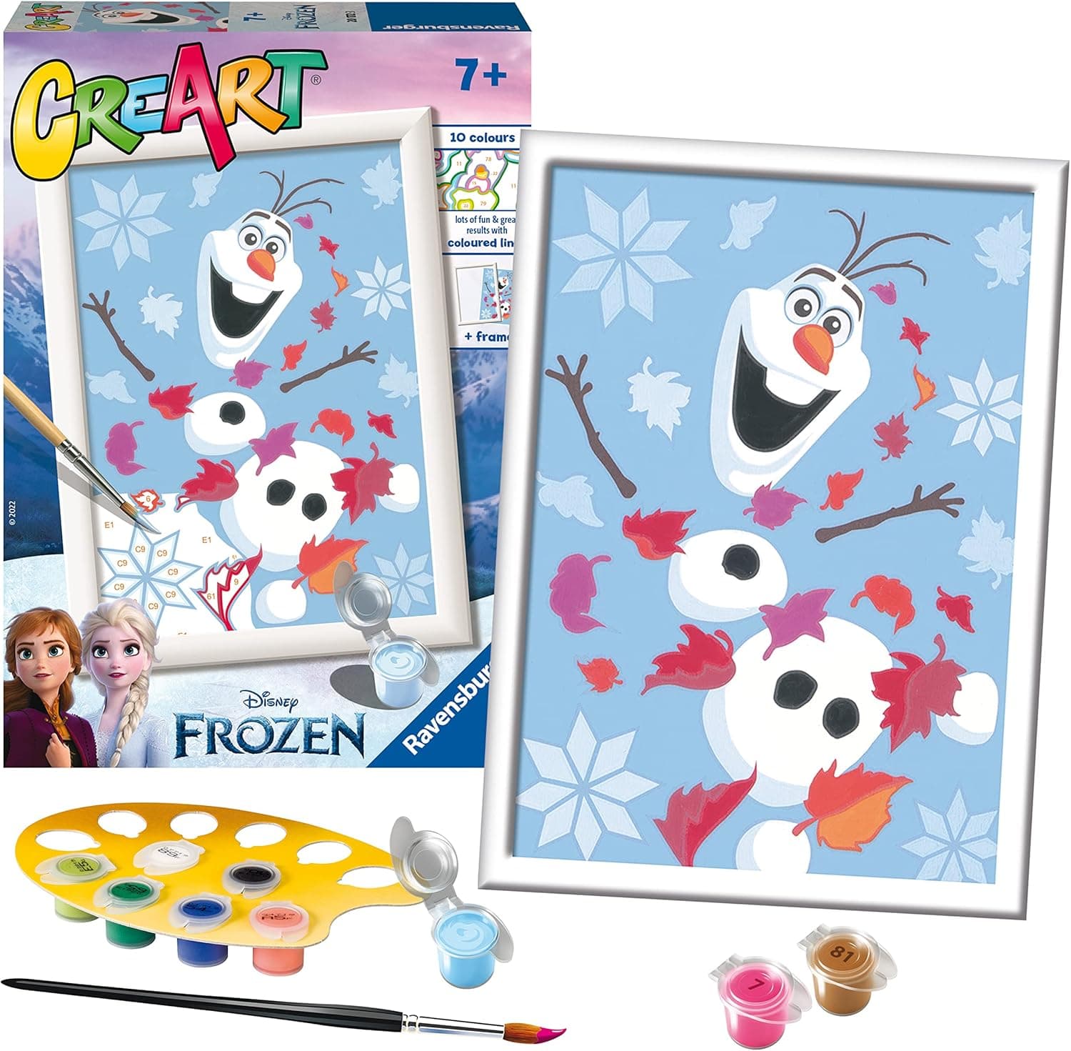 Ravensburger Frozen Olaf Pintura por Números | Kit artístico infantil com tela, tintas, pincel e moldura, ideal a partir dos 7 anos