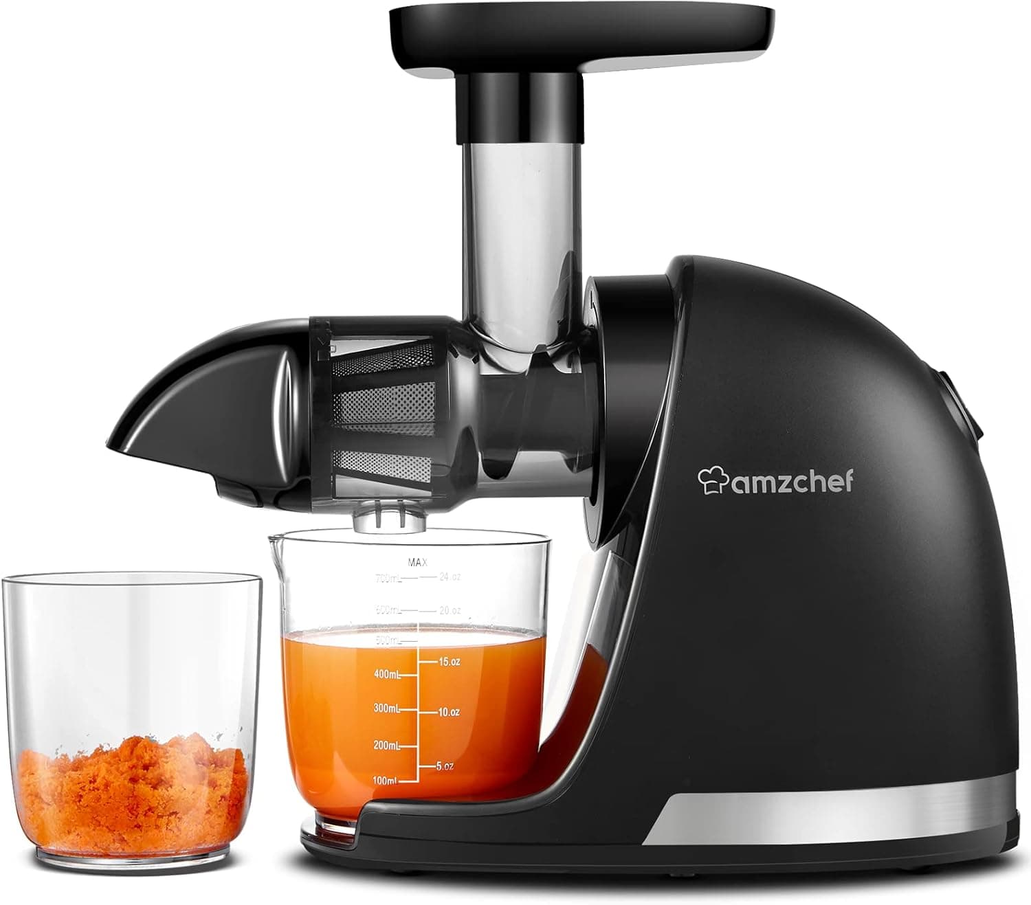AMZCHEF Liquidificadora prensado a frio - extrator de sumos e legumes - liquidificadora para sumos com 2 depósitos e escova - Cold press slow juicer machine com função de mastigação reversa - preto