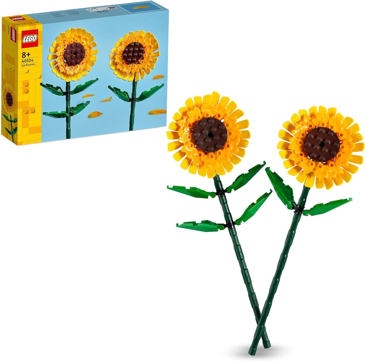 Lego Girassóis kit de maquilhagem de flores artificiais amarelas como acessório de quarto e decoração floral para casa, presente de natal para meninas, crianças de 8 anos ou mais e adolescentes 40524