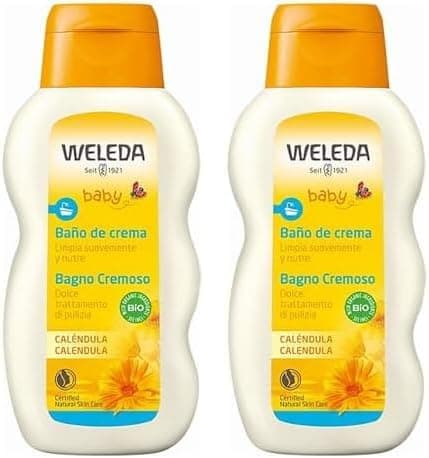 Weleda - Creme de banho de calêndula para bebé, limpa suavemente e sem enxaguar, 100% natural, adequada para peles sensíveis - 200 ml (embalagem de 2)