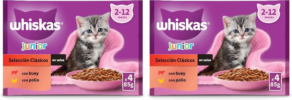 Whiskas Junior Selection Classics | Comida húmida para gatos júnior em 4 saquetas de 85 g x2