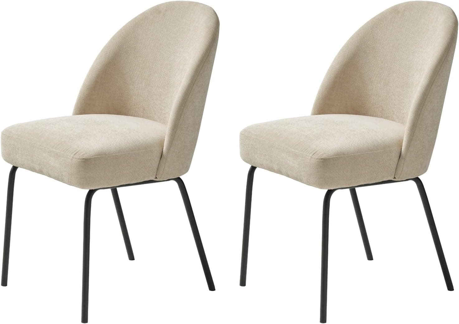 FJORDFORM Cadeira de sala de jantar, 2 cadeiras, chenille de areia, pernas de metal preto, cadeira de tamanho único