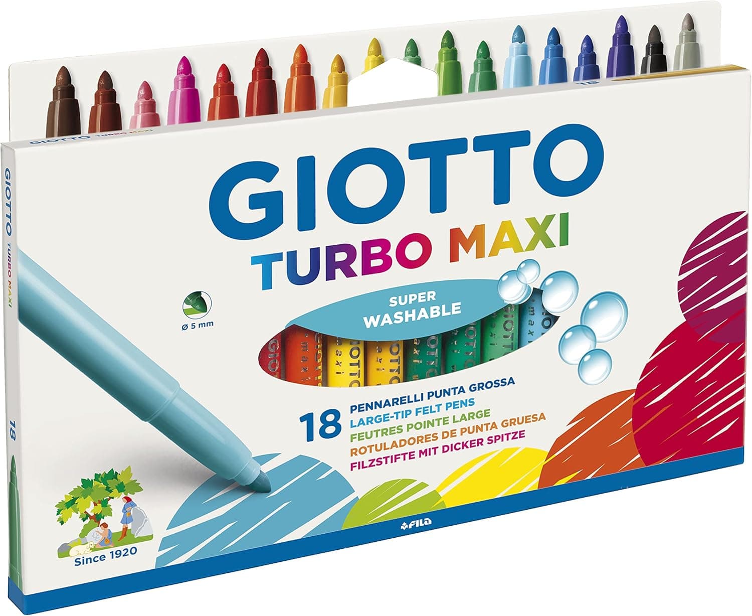 Giotto Marcadores Turbo Maxi, estojo com pega de 18 unidades, cor sortida