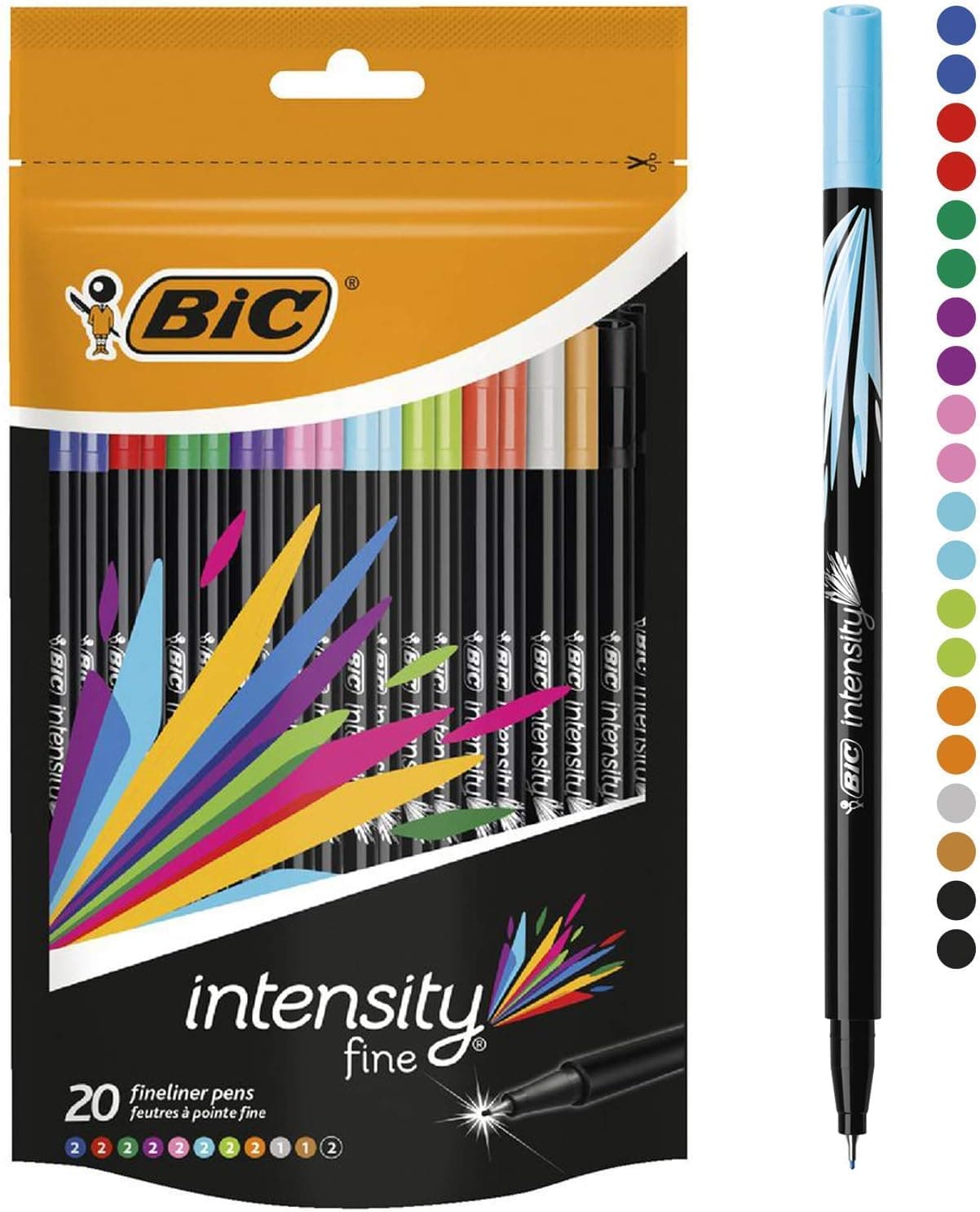BIC Intensity Fine marcadores de ponta fina (0,8 mm), cores sortidas, bolha de 20 unidades