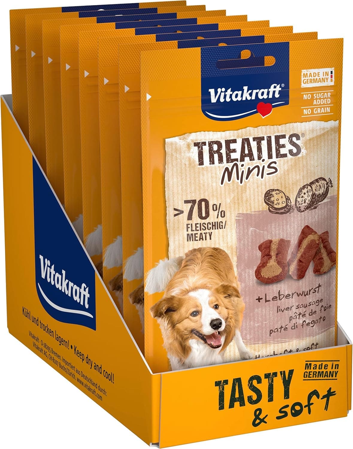 Vitakraft Treaties Minis, petiscos para cães, fígado, alto conteúdo ewn carne, ideal como recompensa no treino ou como aperitivo, formato de embalagem (8 x 48 g)