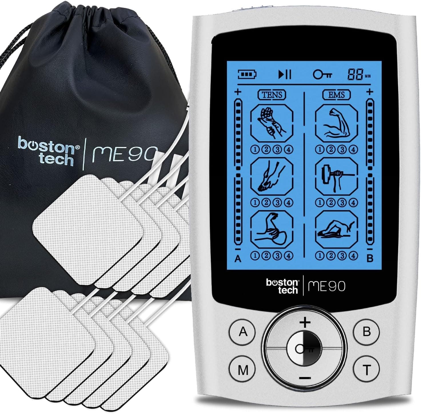 Boston Tech ME90 | Electroestimulador muscular e nervoso com 24 programas TENS EMS e 10 elétrodos