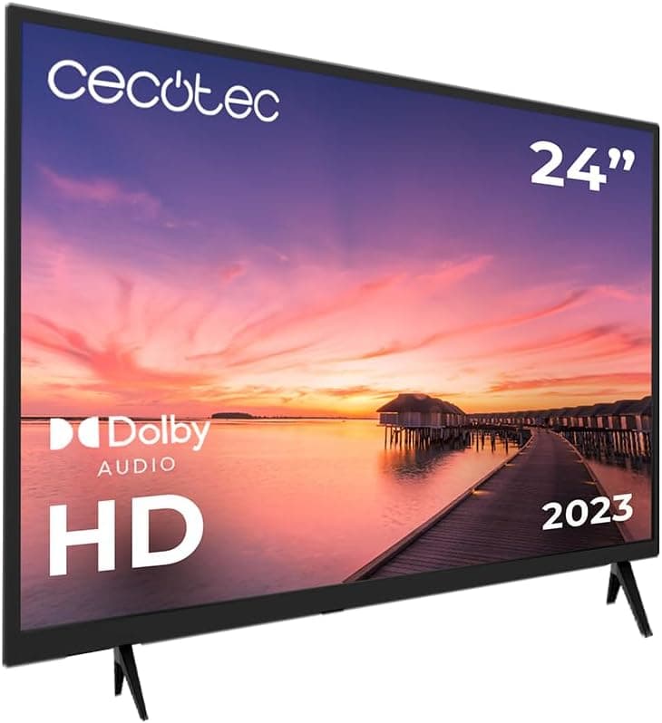 Cecotec Televisor TV 0 Series 0024. Ecrã de 24 polegadas, HD, resolução ideal de imagens e vídeos, sistema Dolby, memória flash, conectividade HDMI/USB, controlo remoto, classe E.