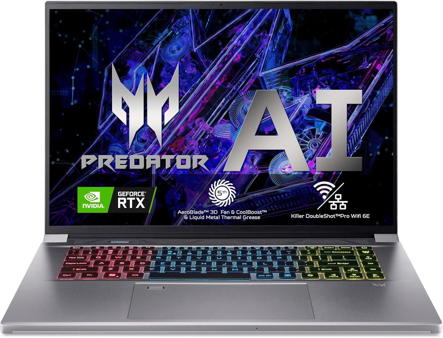 Acer Predator Triton Neo 16 PTN16-51-7177 Computador portátil Gaming 16" WQXGA 165 Hz (Intel Core Ultra 7-155H, 32 GB RAM, 1TB SSD, NVIDIA GeForce RTX 4070, sem SO. ) Prata - Teclado QWERTY espanhol