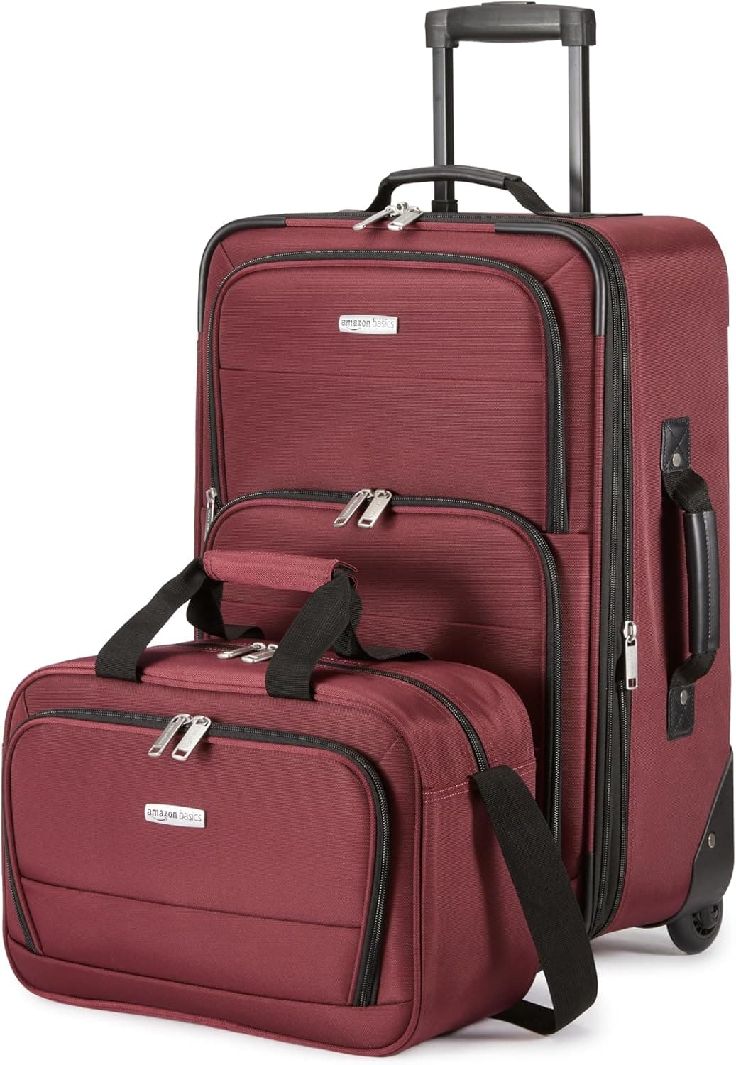 Amazon Basics Softside Carry-on Entry Luggage Set, Vermelho, Softside - Conjunto de bagagem de mão
