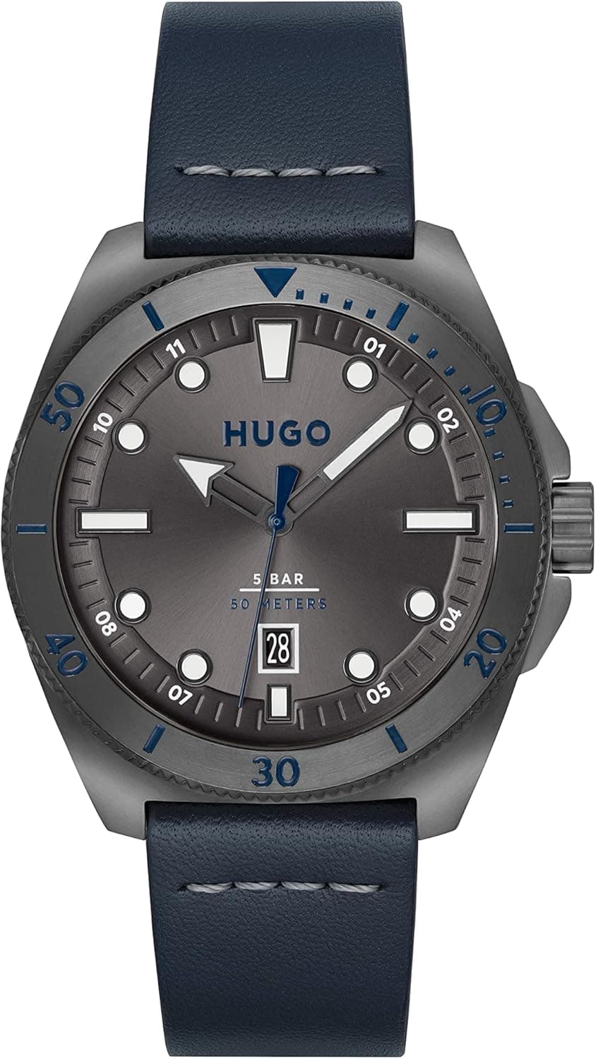 Relógio de quartzo analógico masculino HUGO #VISIT com pulseira de couro ou aço inoxidável