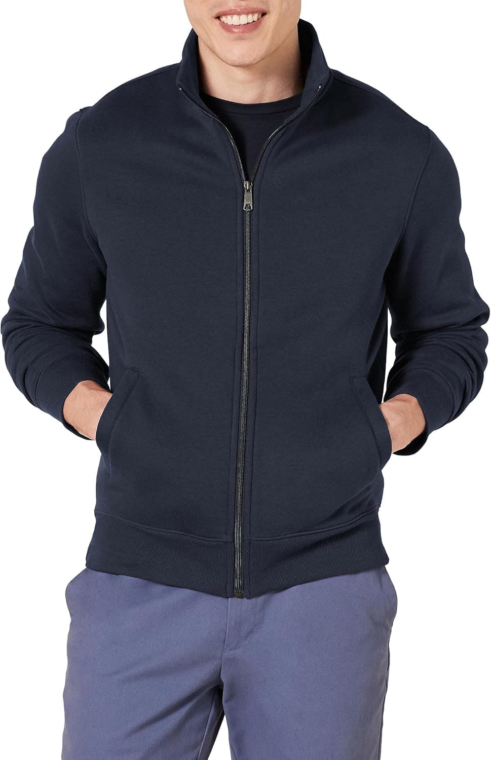 Amazon Essentials Casaco de forro polar com gola Perkins e fecho de correr completo para homem