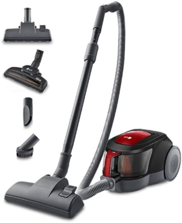 LG VC5506NHTCR Aspirador sem bolsa, 650 W, sistema ciclónico Elipse, aspirador tubo telescópico, regulação de potência, depósito de 1,1 l, especial animais de estimação tapetes, vermelho