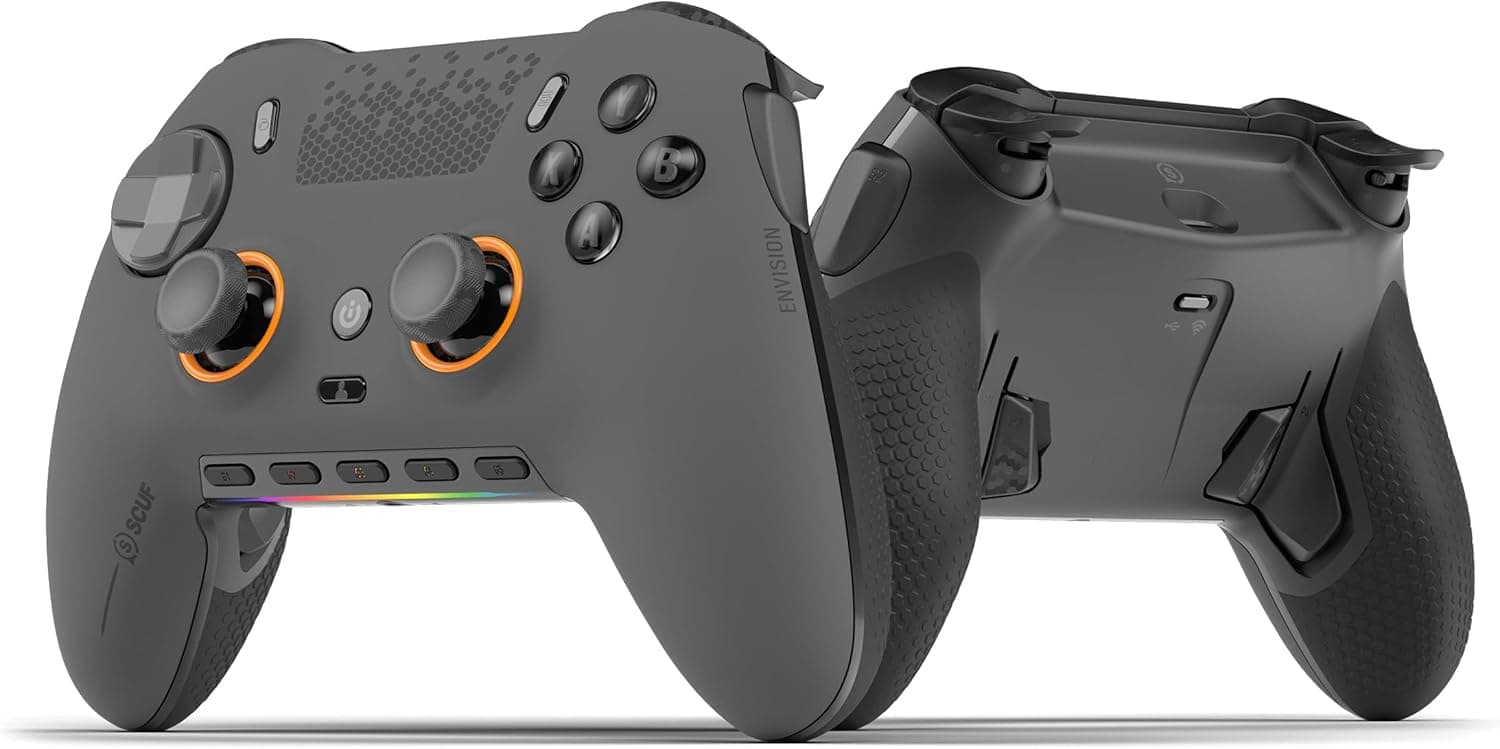 Scuf ENVISION PRO Controlador sem fios para jogos de apenas PC - cinco teclas G destacáveis - palhetas traseiras removíveis - disparadores instantâneos - compatível com iCUE - cinzento metalizado