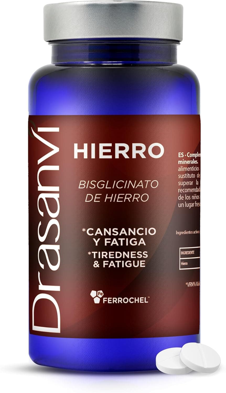 DRASANVI BISGLICINATO FERROCHEL TM Quelato de ferro | Ferro suplemento de anemia, para o cansaço e a fadiga, ferro suplemento natural, sistema imunitário, 20 mg | 90 comprimidos = 90 dias