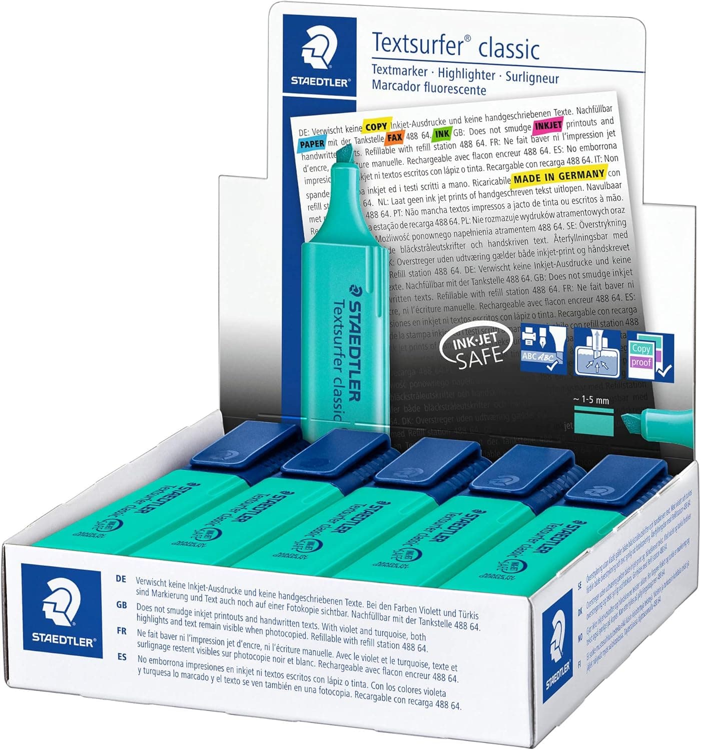 STAEDTLER 364-35 - Pack de 10 marcadores fluorescentes, turquesa