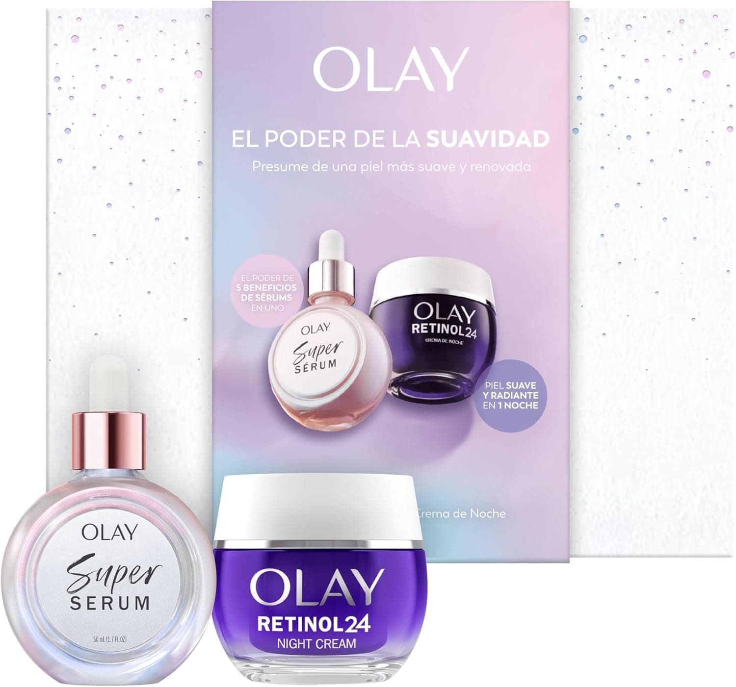 PACK ESPECIAL: Olay Retinol24 creme hidratante de noite, 50 ml e Olay Super Sérum, soro facial hidratante, 30 ml. Para uma pele macia