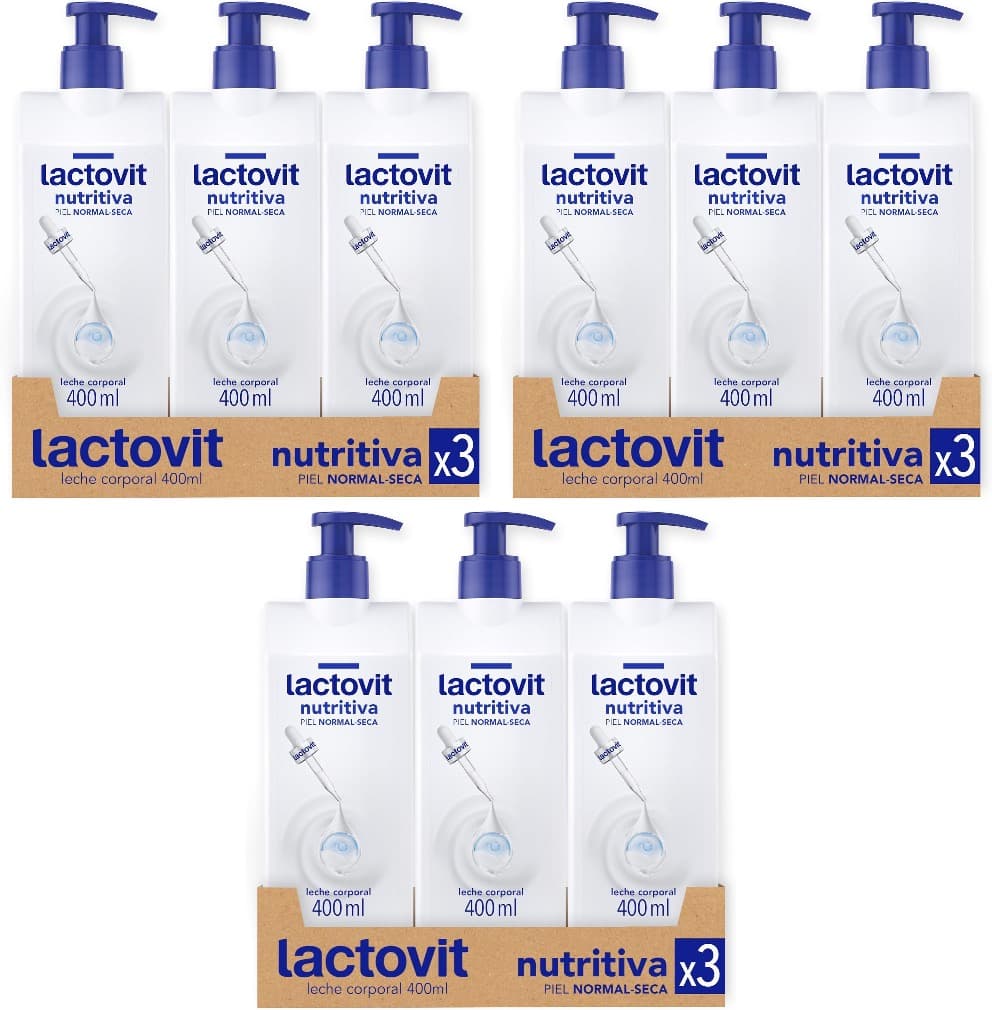 Lactovit Lactourea | Leite corporal nutritivo com ProLactic10 para pele normal a seca, hidratação intensiva, 3 x 400 ml