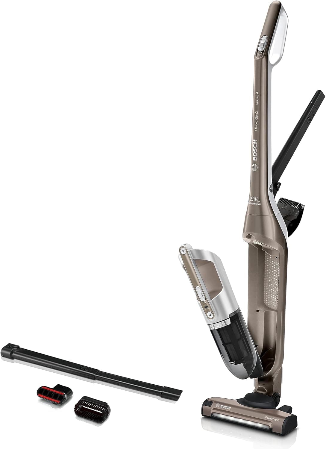 Bosch - Série 4, aspirador vertical sem cabo Flexxo Gen 2, 28 W, 0,4 litros, 82 dB, castanho metalizado, BBH3ALL23