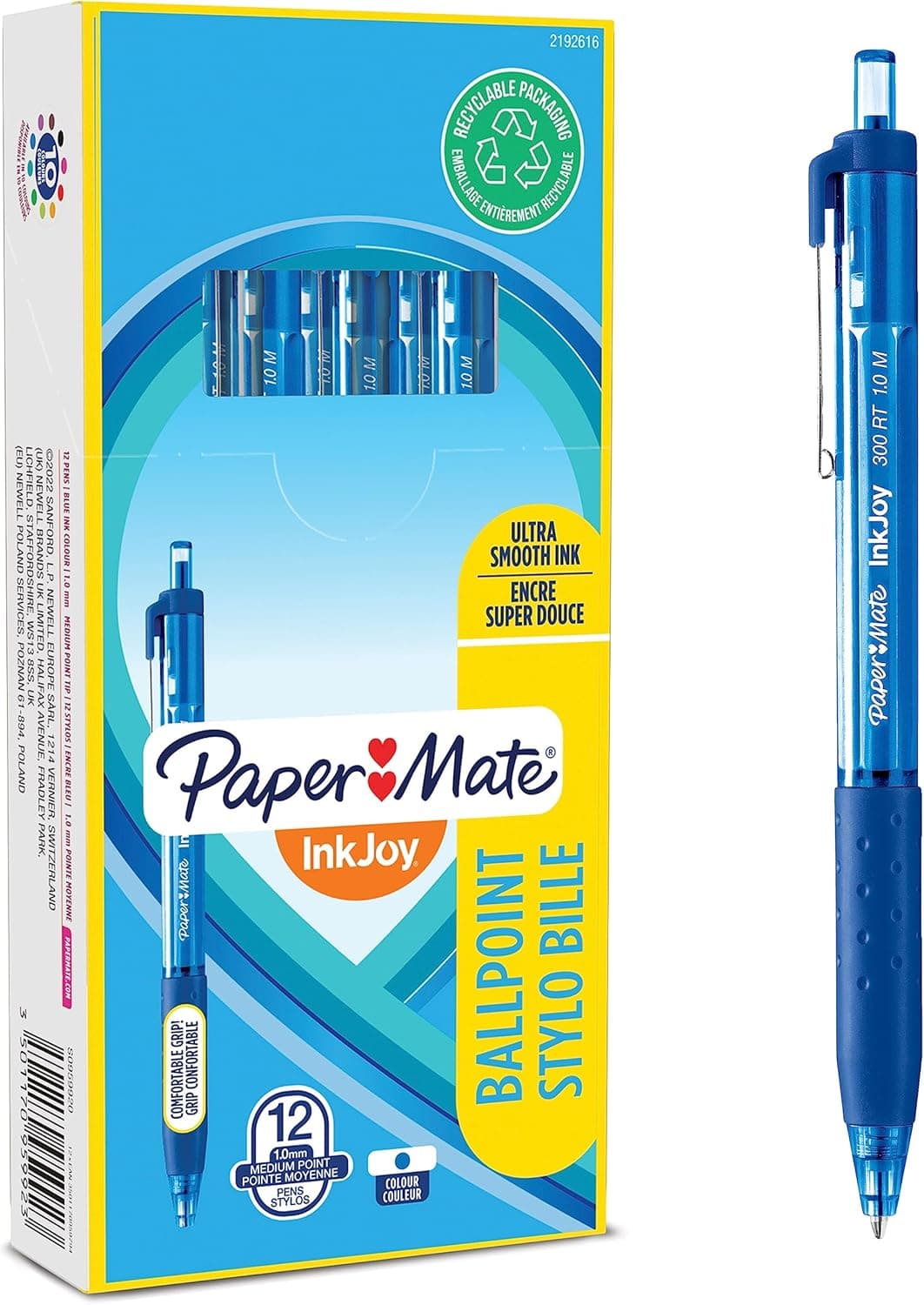 Paper Mate InkJoy 300RT Caneta retrátil de ponta média (1,0 mm) | azul | pacote de 12