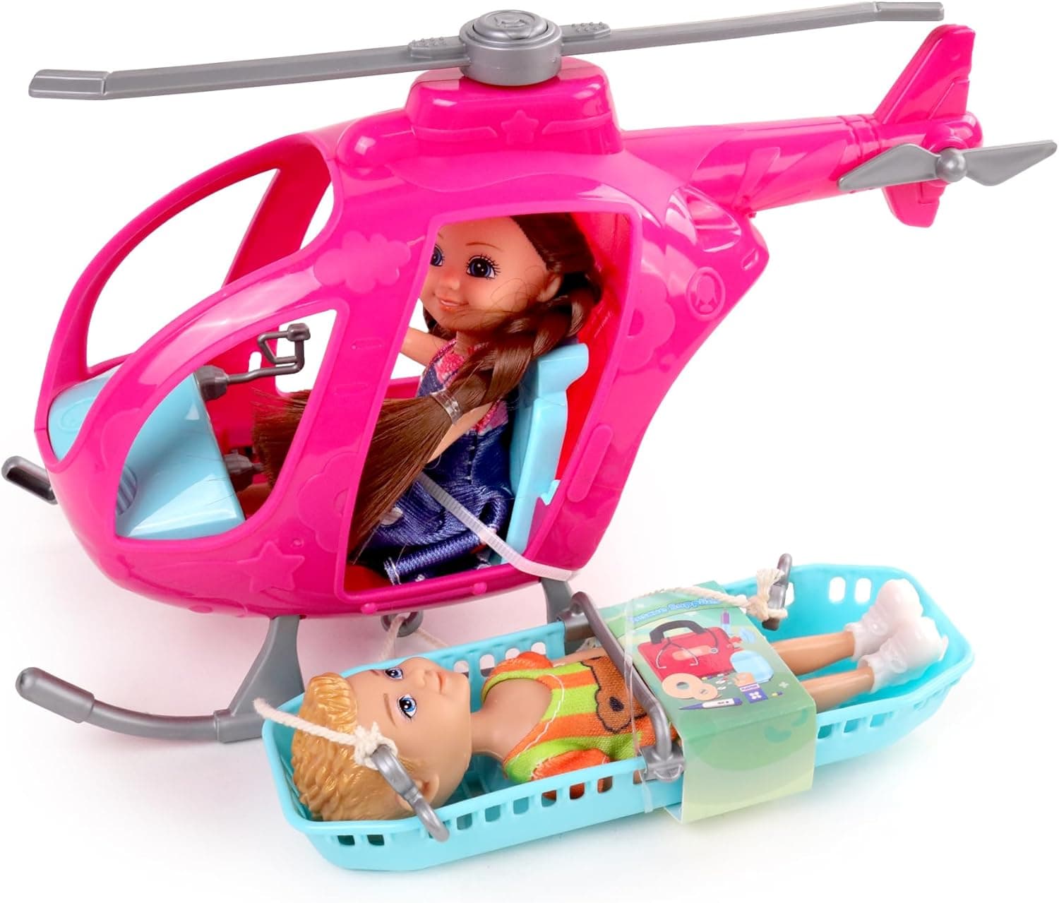 MELODY 120622 - Helicóptero de emergência com 2 bonecas City, modelo de boneca, 120622 - rosa - plástico, boneca infantil, aniversário, acessórios a partir de 3 anos