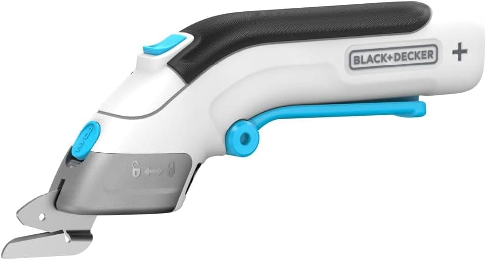 BLACK+DECKER Tesoura 3,6 V, gatilho extra longo, luz LED, design ergonómico, bateria de 1,5 Ah, carregamento USB, inclui 2 lâminas de corte, multicoloridas, BCSC115-XJ