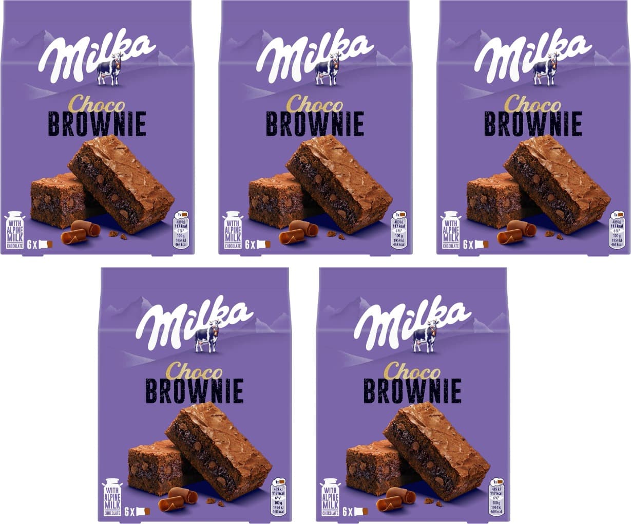 Milka Choco Brownie bolo de chocolate com leite dos Alpes e pedaços de chocolate com leite 150 g x 5
