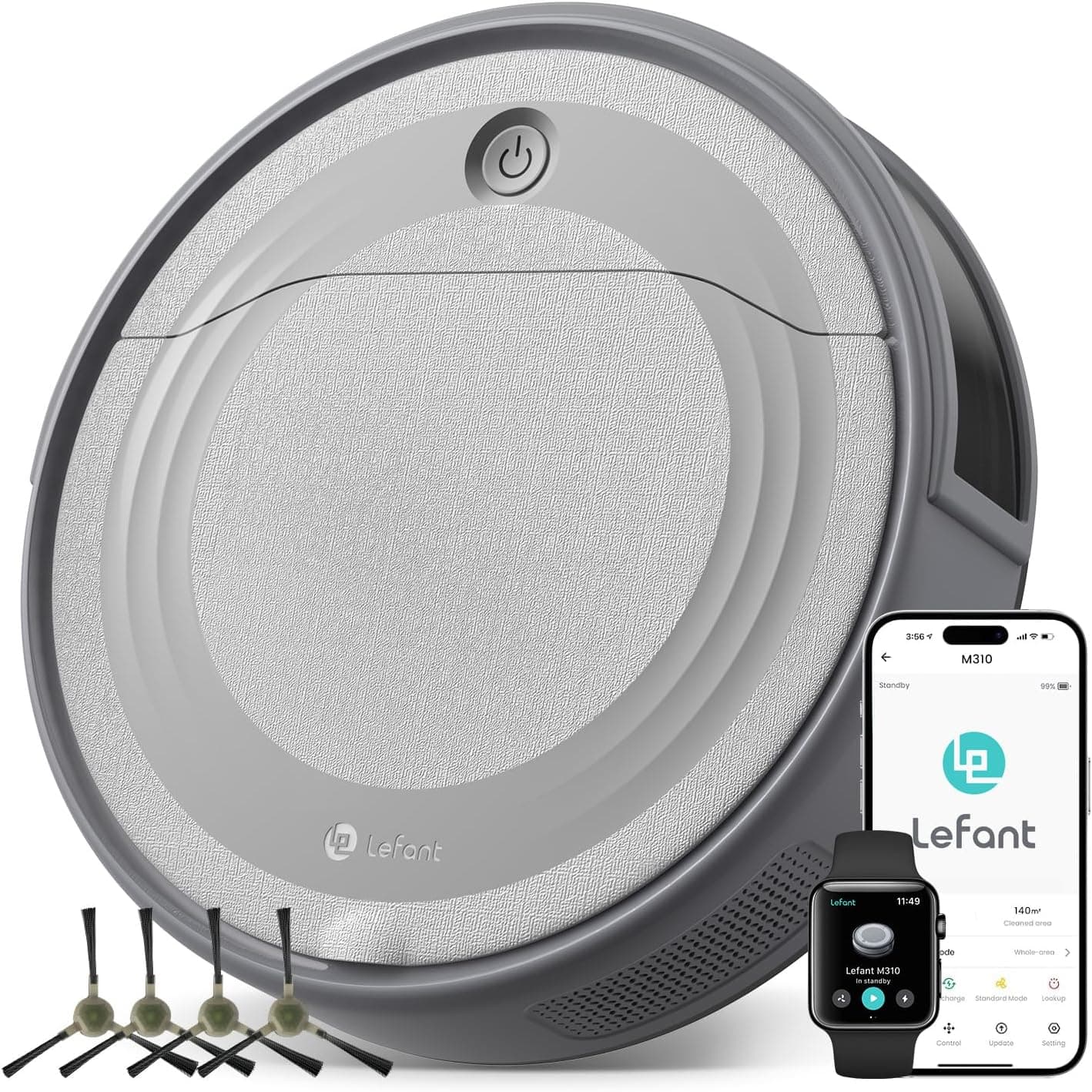 LEFANT Robot aspirador 4500 pa, autonomia de 180 min, aspirador robot 6 modos de limpeza, prevenção precisa de obstáculos de 4 cm, aplica/Alexa, pelo de animais de estimação, cabelo e pisos duros,