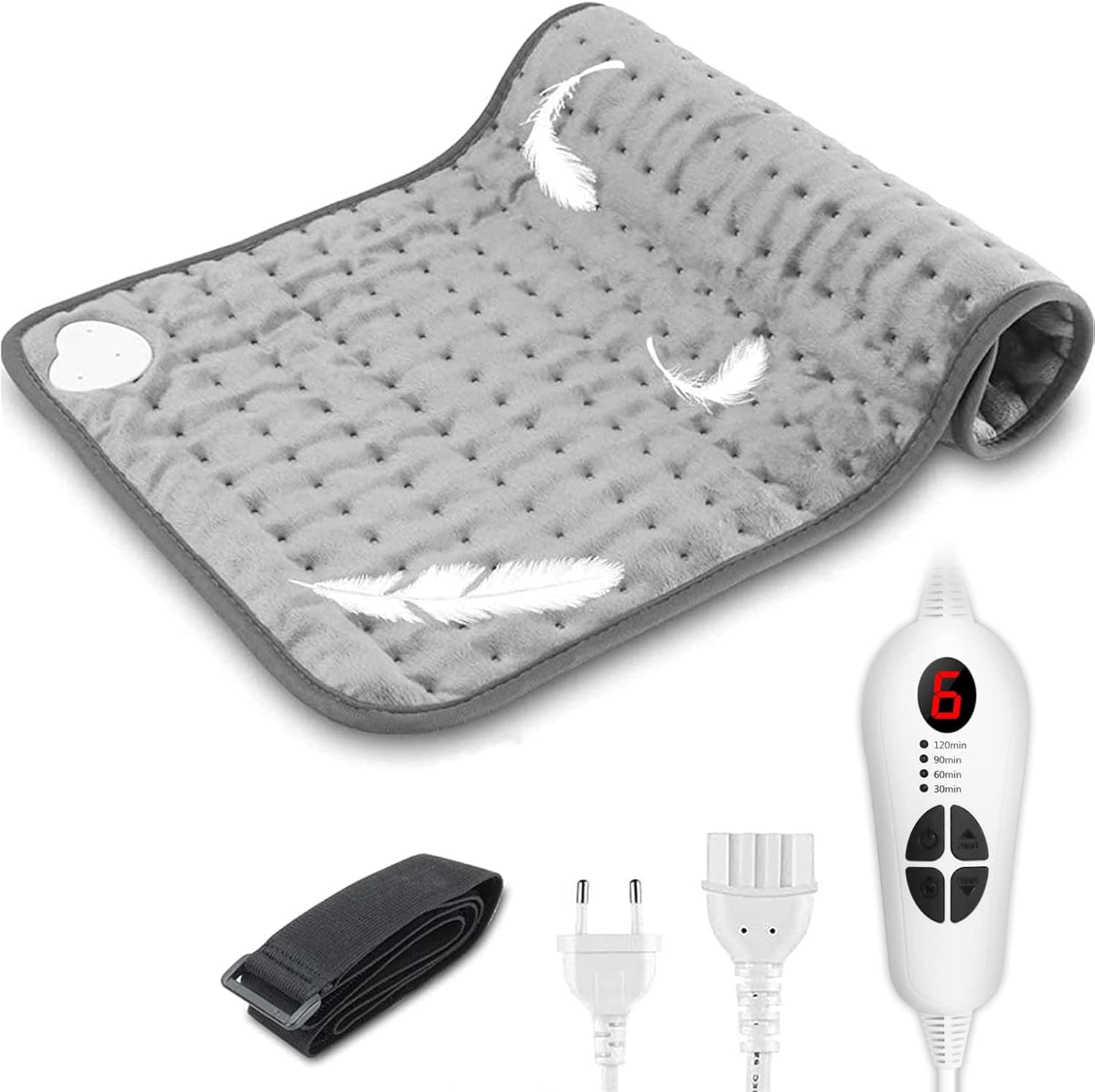 Qfun Cobertor elétrico de aquecimento rápido com 6 níveis de temperatura e 4 temporizadores, lavável, para costas, pescoço, ombros, lombar, 30x60cm