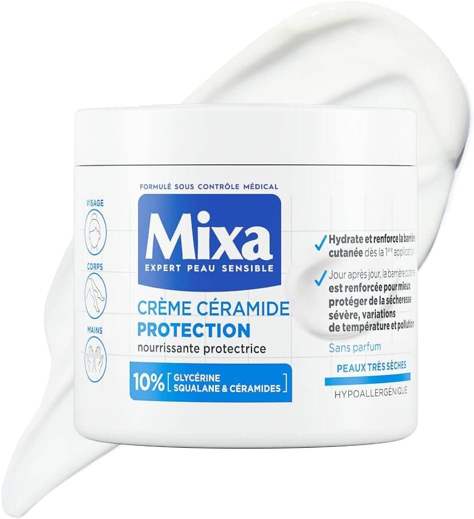 Mixa Especialista em pele sensível, creme de cerâmica Protection, anti-secagem grave, pele muito seca e fragilizada, rosto, corpo, mãos – hipoalergénico e sem perfume – 400 ml