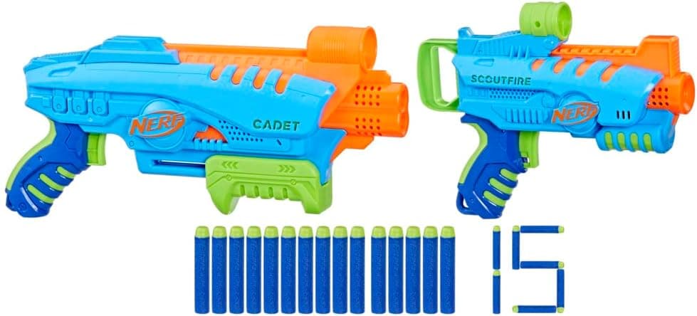 Nerf Elite Junior - Kit de início - 2 lançadores fáceis de usar - 15 dardos Nerf Elite - para jogos exteriores - A partir de 6 anos