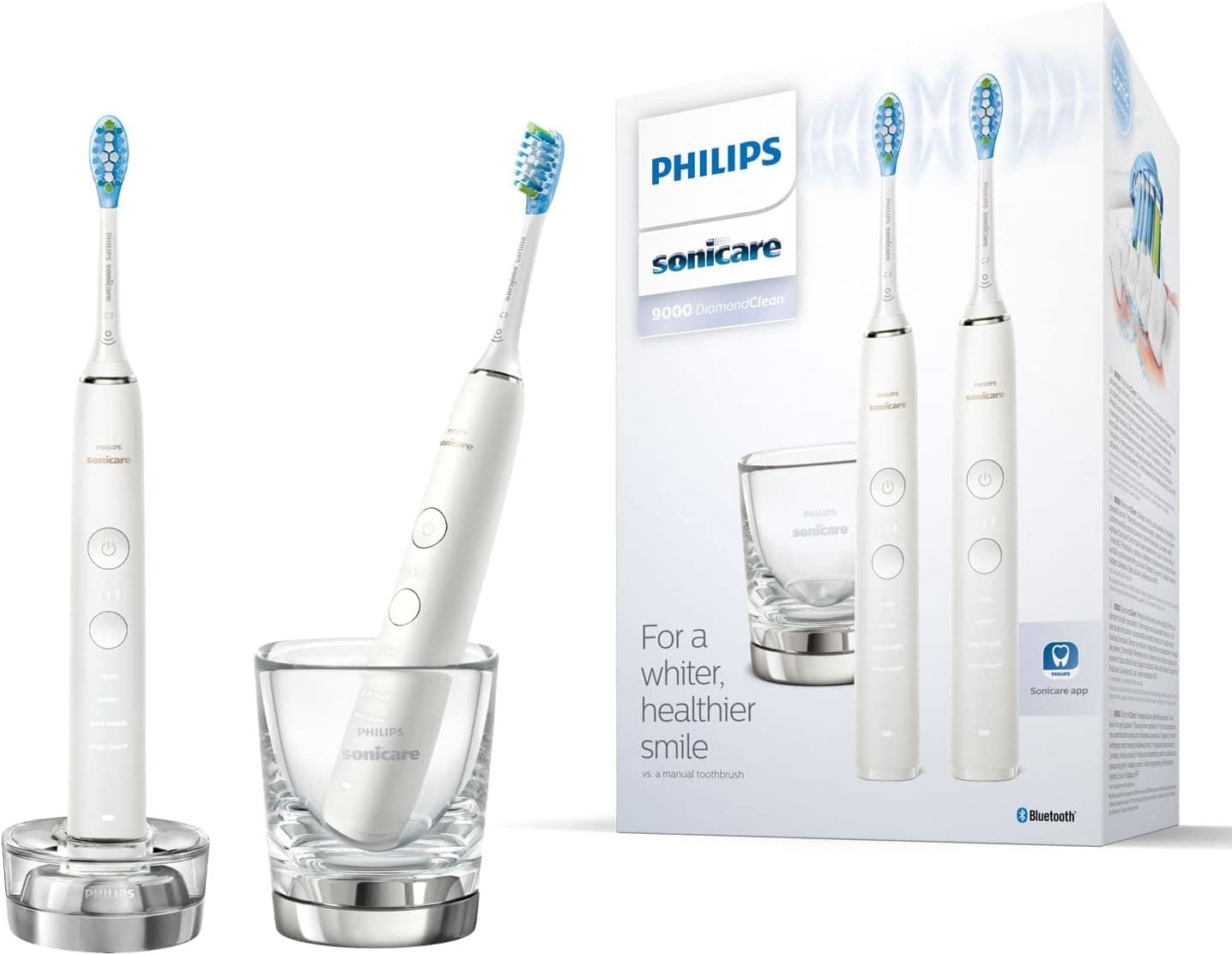 Philips Sonicare DiamondClean 9000 | Escova de dentes elétrica sónica com aplicação, 4 modos de limpeza e sensor de pressão