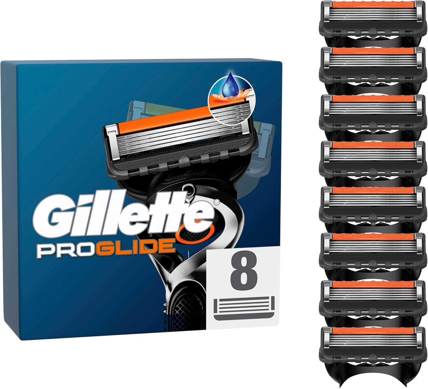 Gillette Proglide Conjunto de 8 peças sobressalentes para máquinas de barbear para homem, lâminas de barbear com dupla lubrificação e aparador de precisão