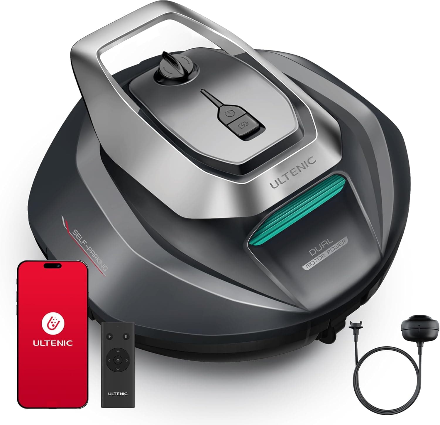 Ultenic Pooleco 10S Robot aspirador de piscina com controlo remoto/aplicação, 3 motores, recolha sem gancho, robô limpa fundos sem cabo, auto-aparandar, funciona até 90 min, 80 m²
