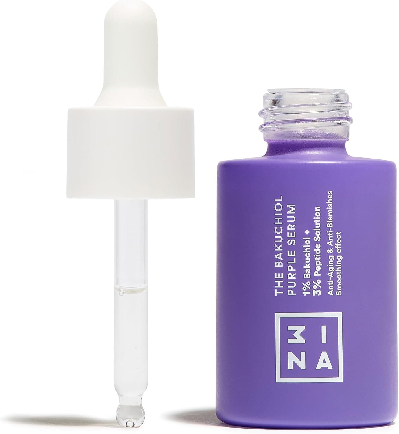 3INA MAKEUP - The Bakuchiol Purple Serum - Serum facial com 1% Bakuchiol 3% peptídeos - Bakuchiol Serum anti-envelhecimento anti-imperfeições com efeito lisador e hidratante - Vegan - Cruelty Free