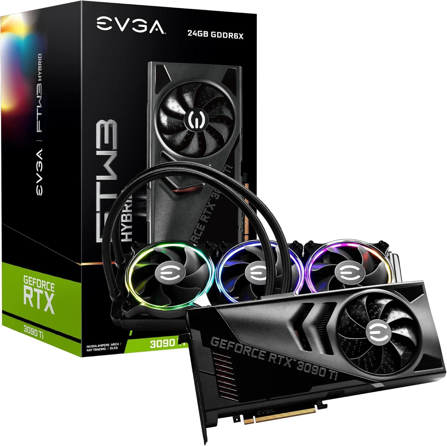 EVGA GeForce RTX 3090 Ti FTW3 ULTRA HYBRID GAMING, 24G-P5-4988-KR, 24 GB GDDR6X, iCX3, HYBRID Cooler, ARGB LED, Backplate, Free eLeash