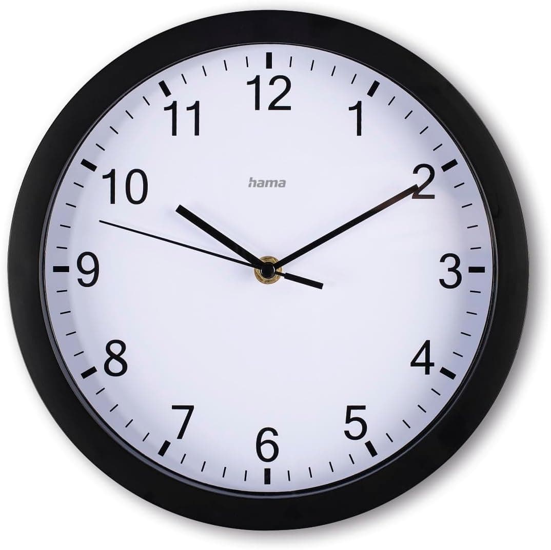 Hama Relógio de parede Elba (sem ruído de tiquetaque, relógio de quartzo silencioso, diâmetro de 25 cm, relógio analógico, com ponteiros de horas, minutos e segundos, cobertura de vidro