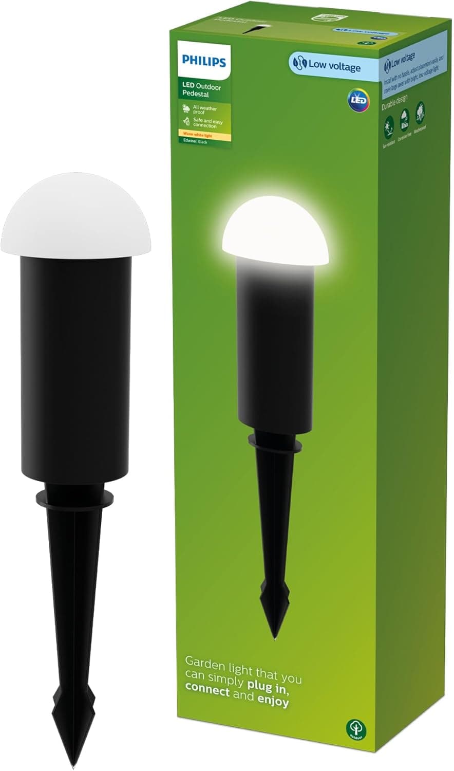 Philips Edwina Outdoor 24 V GardenLink Pedestal de bajo voltaje para exteriores, 2700 K, 180 lm, negro, paquete de extensiones