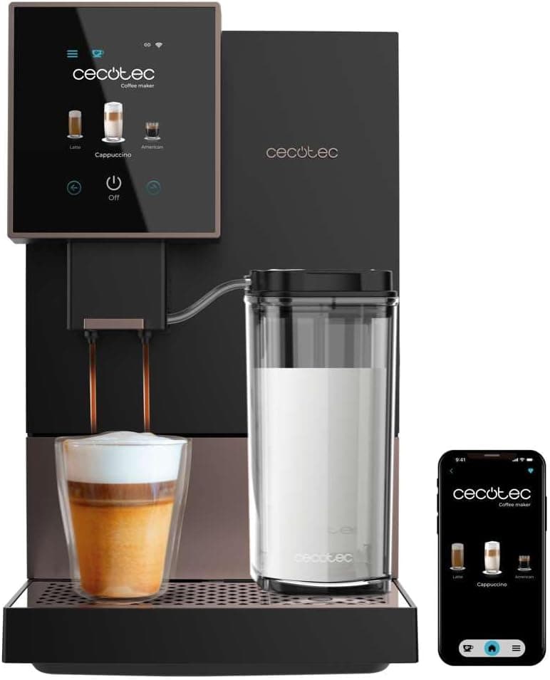 Cecotec Cafeteira super automática compacta com Wifi Cremmaet Compactccino Connected Black Rose. 1350 W, 19 bares, ecrã TFT e APP, moinho, tanque de leite 400 ml e 1 L de água