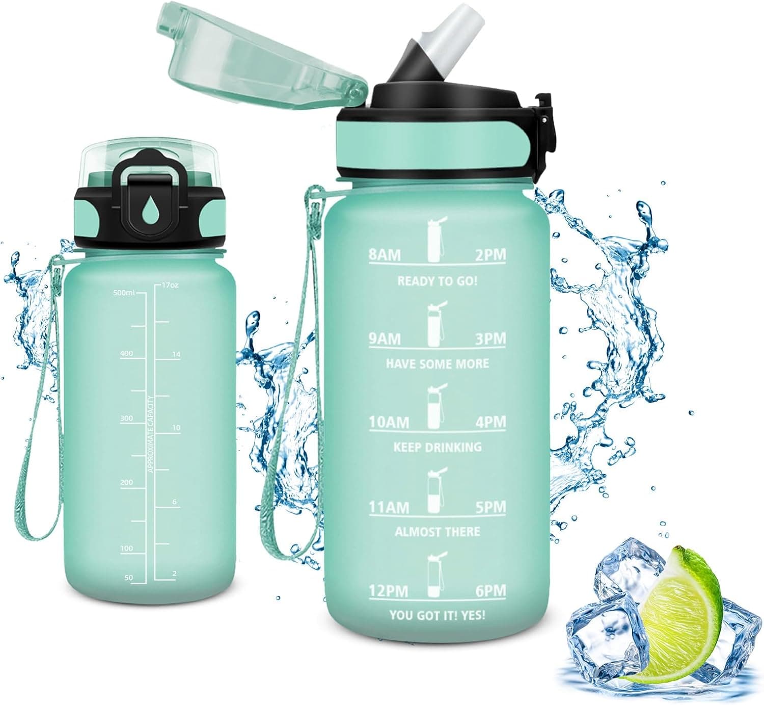 Vikaster Garrafa de ginásio, garrafas de água para crianças sem BPA, garrafa de 500 ml, à prova de fugas, fácil de abrir, garrafa reutilizável, ginásio, corrida, crianças, bicicleta