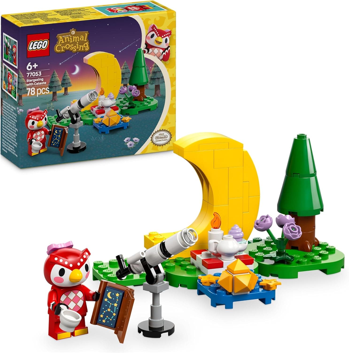 LEGO Animal Crossing olhando para as estrelas com estela kit de construção, telescópio astronómico de brinquedo, jogo de RPG com figuras de animais, presente para meninos e meninas de 6 anos ou mais