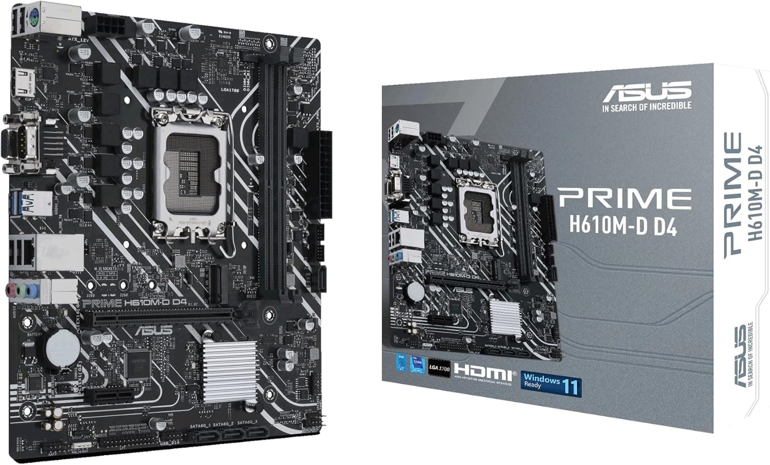 ASUS Prime H610M-D D4 Placa base mATX Intel H610 LGA 1700 (RAM DDR4, PCIe 4.0, M.2, Ethernet de 1 GB Realtek, HDMI, D-Sub, USB 3.2 Gen. 1, SATA 6 Gbps, porta COM, conectores LPT e RGB)