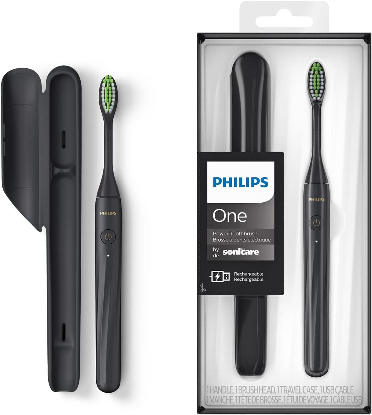 Escova de dentes recarregável Philips One: escova de dentes elétrica em preto sombra (modelo HY1200/26)